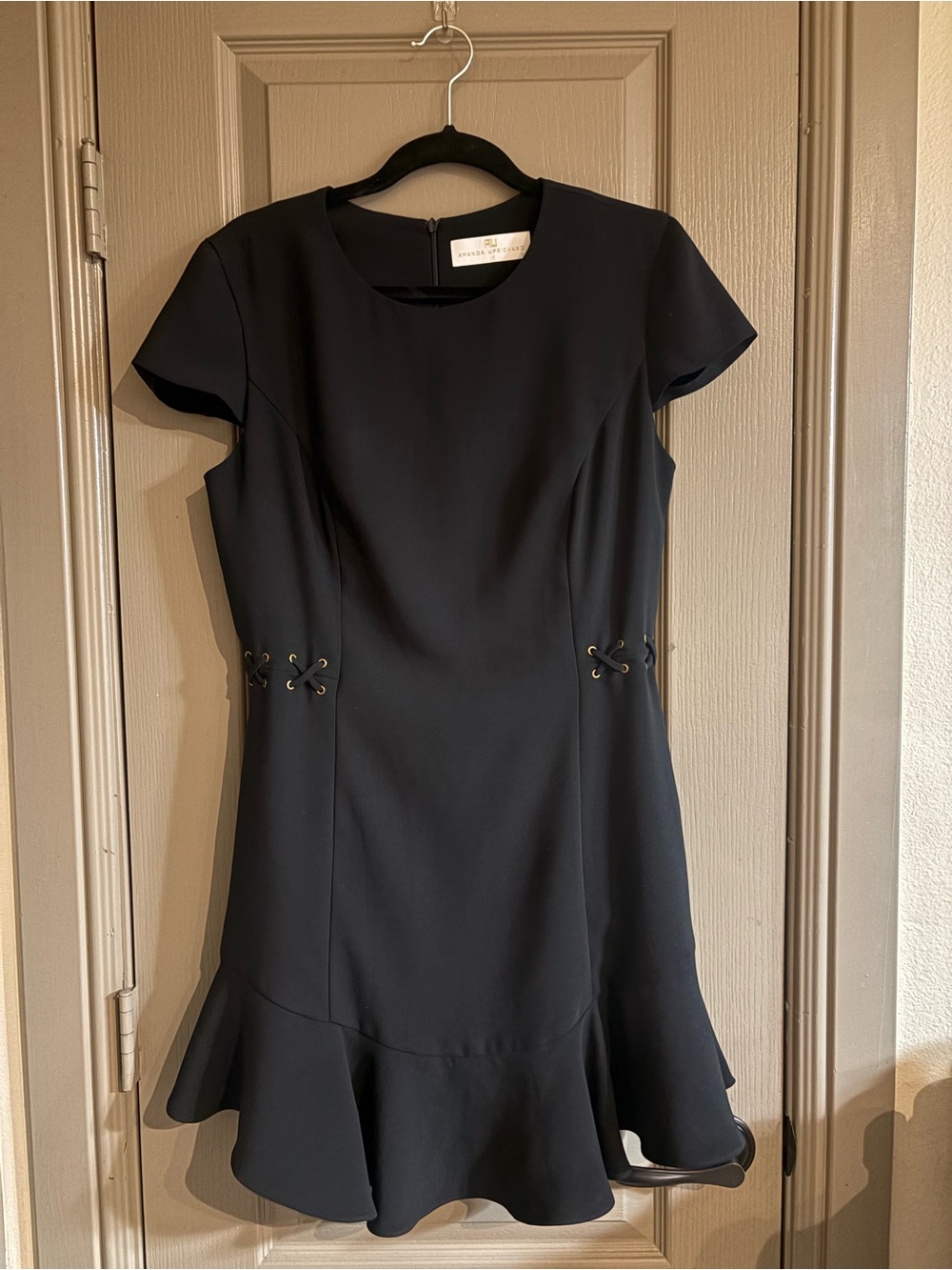 Amanda Uprichard Black Short-Sleeve Mini Dress with Ruffle Hem